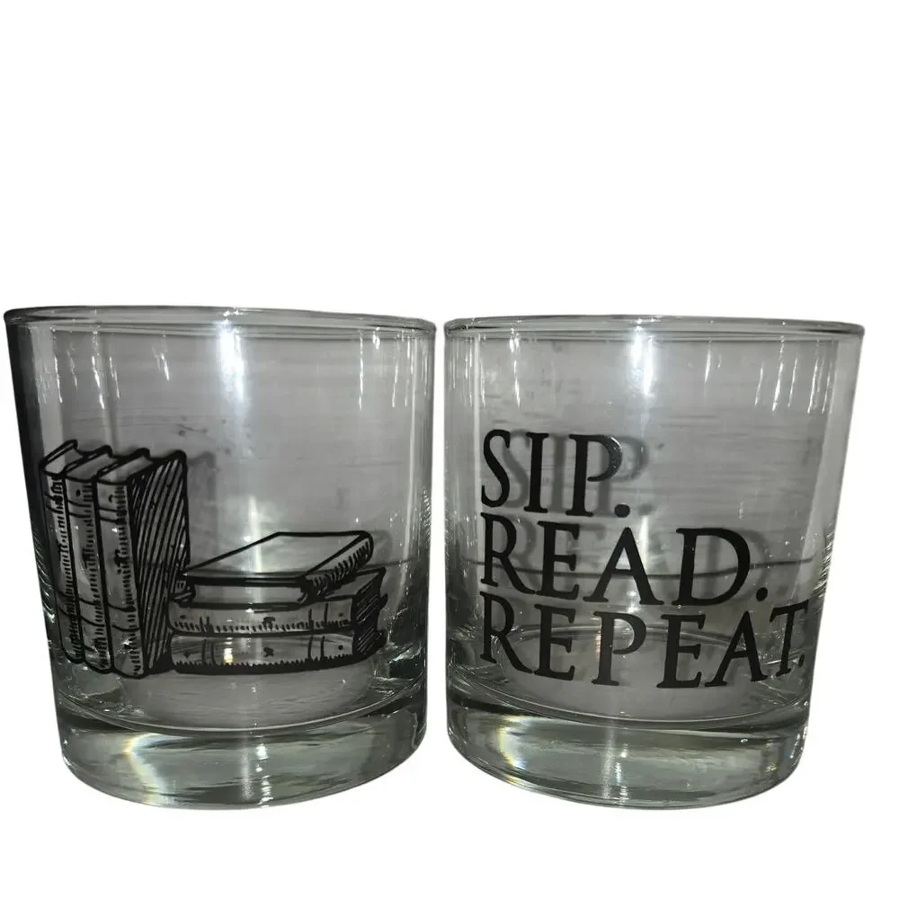 2 tumbler rocks glasses reading themed